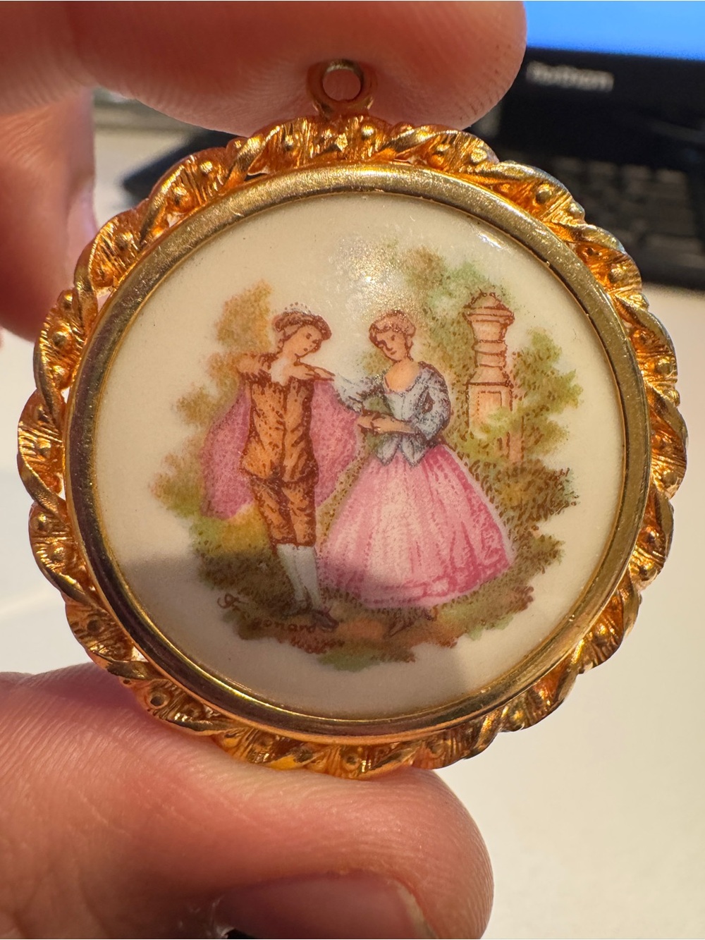 Vintage Limoges France Porcelain Fragonard Pendant